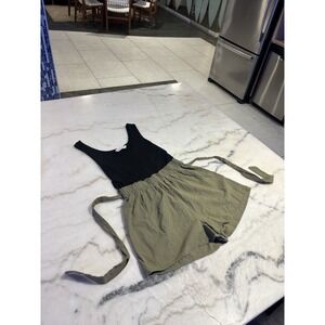 Size MEDIUM Outfit Black Ribbed Tank Top and Olive Green Waist Shorts Patpat Set